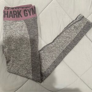 Gymshark Grey Leggings with Purple Logo Waistband